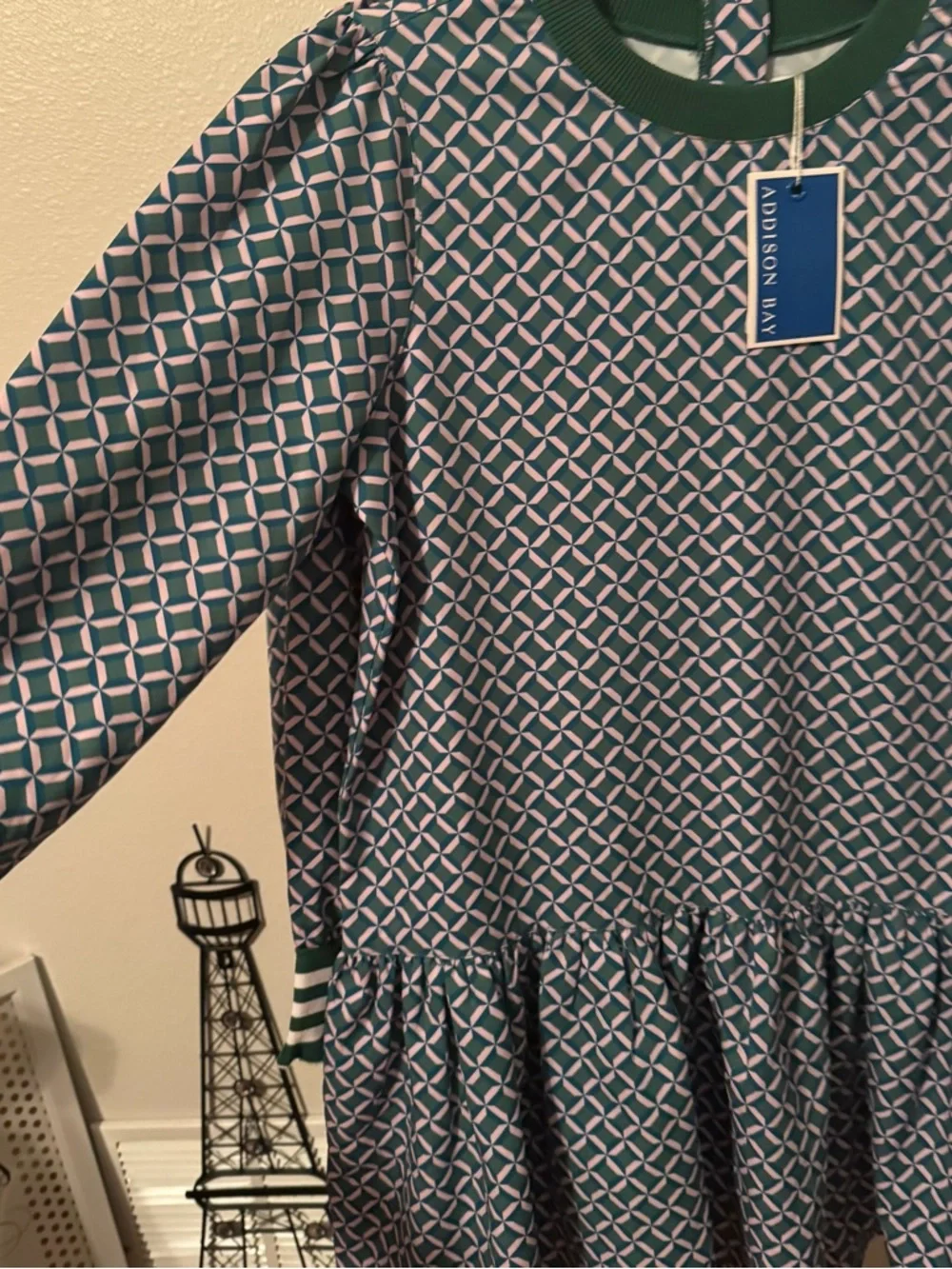 NWT Addison Bay Vine Geo Trellis Print Peplum Drop Waist Flounce Dress Sz XL - Picture 8 of 11